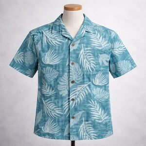 Palmwave Hawaiian Shirt Mens Tropical Palm Leaf Button Up Teal Short Sleeve
